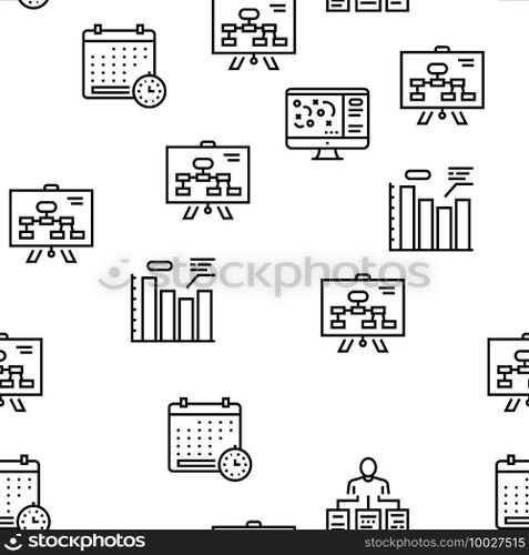 Planning Work Process Vector Seamless Pattern Thin Line Illustration. Planning Work Process Vector Seamless Pattern