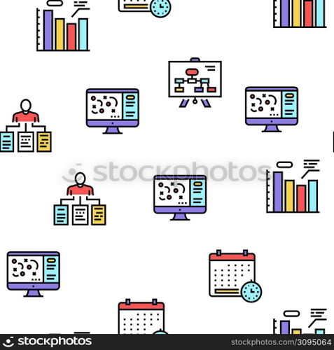 Planning Work Process Vector Seamless Pattern Thin Line Illustration. Planning Work Process Vector Seamless Pattern