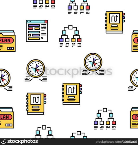 Planning Work Process Vector Seamless Pattern Thin Line Illustration. Planning Work Process Vector Seamless Pattern