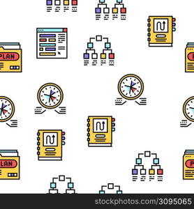 Planning Work Process Vector Seamless Pattern Thin Line Illustration. Planning Work Process Vector Seamless Pattern