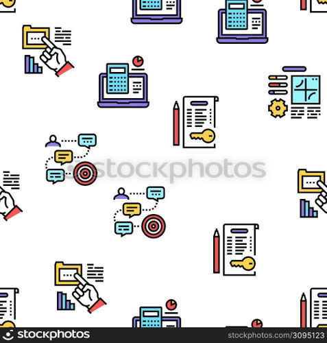 Planning Work Process Vector Seamless Pattern Thin Line Illustration. Planning Work Process Vector Seamless Pattern