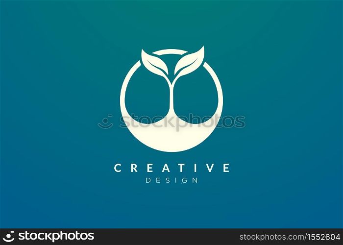 Plant and circle combination logo design for spa, hotel, beauty, health, fashion, cosmetics, boutique, salon, yoga, therapy. Simple and modern vector design for your business brand or product