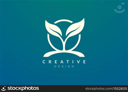 Plant and circle combination logo design for spa, hotel, beauty, health, fashion, cosmetics, boutique, salon, yoga, therapy. Simple and modern vector design for your business brand or product