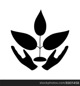 Plant and hand the black color icon.