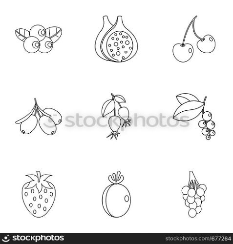 Plant berries icon set. Outline set of 9 plant berries vector icons for web isolated on white background. Plant berries icon set, outline style