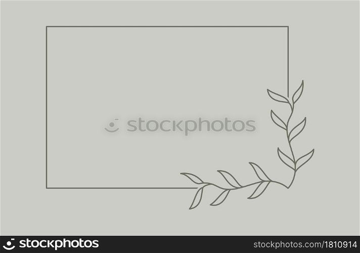 Plant branch in a rectangular frame, with place for text for posters, cards, invitations and creative designs. Flat style