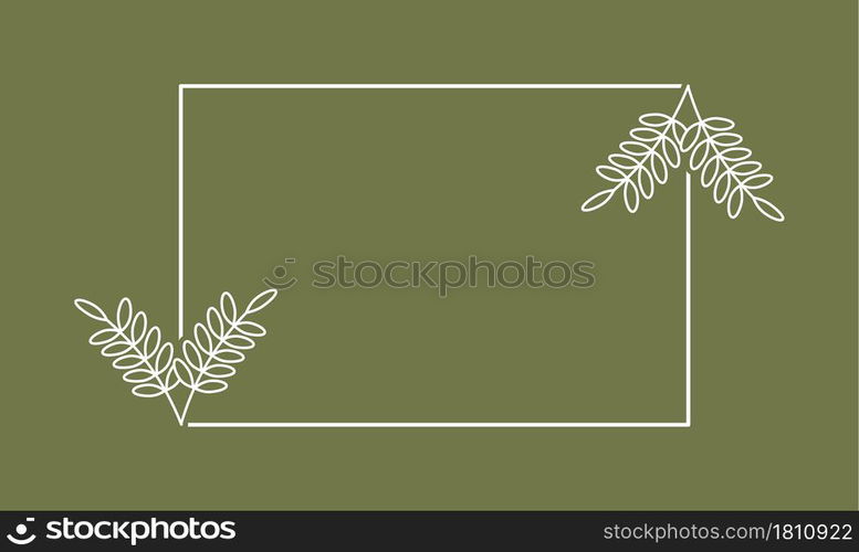 Plant branch in a rectangular frame, with place for text for posters, cards, invitations and creative designs. Flat style