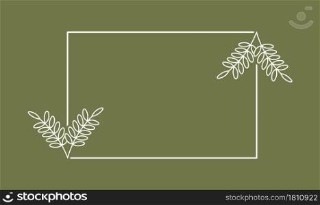 Plant branch in a rectangular frame, with place for text for posters, cards, invitations and creative designs. Flat style