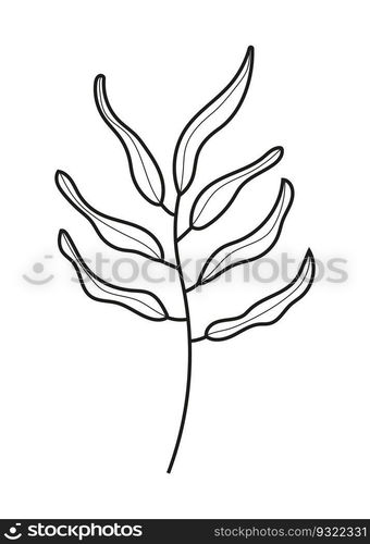 Plant branch line, leaf doodle vector. Vintage hand drawn tree branches with leaves and flowers. Tree branches with leaf and flowers. Botanical line contemporary elements.. Plant branch line, leaf doodle vector. Vintage hand drawn tree branches with leaves and flowers.