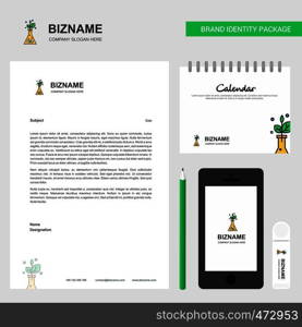 Plant Business Letterhead, Calendar 2019 and Mobile app design vector template