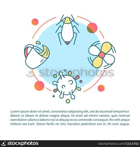 Plant enemies concept icon with text. Houseplant care. Pests, insects. Diseases, bacteria. Overwatering. PPT page vector template. Brochure, magazine, booklet design element with linear illustrations