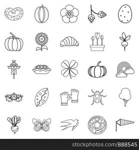 Plant food icons set. Outline set of 25 plant food vector icons for web isolated on white background. Plant food icons set, outline style