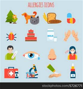 Plant fur wheat insect allergies icon set isolated vector illustration