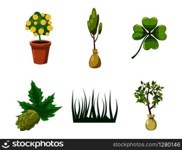 Plant icon set. Cartoon set of plant vector icons for web design isolated on white background. Plant icon set, cartoon style