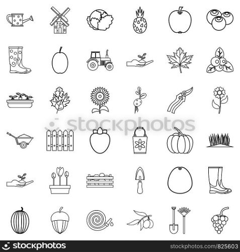 Plant icons set. Outline style of 36 plant vector icons for web isolated on white background. Plant icons set, outline style