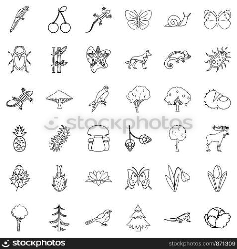 Plant icons set. Outline style of 36 plant vector icons for web isolated on white background. Plant icons set, outline style