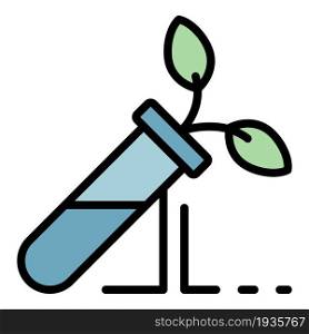Plant in a test tube icon. Outline plant in a test tube vector icon color flat isolated. Plant in a test tube icon color outline vector