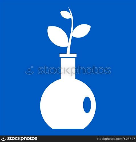 Plant in a vase icon white isolated on blue background vector illustration. Plant in a vase icon white