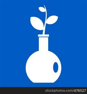 Plant in a vase icon white isolated on blue background vector illustration. Plant in a vase icon white