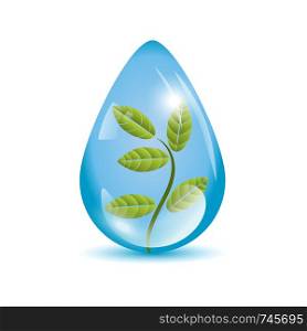 Plant in a water drop sphere icon . Plant in a sphere icon