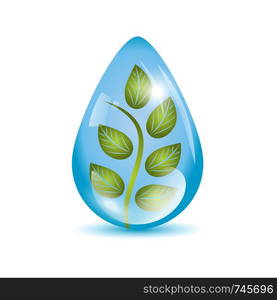 Plant in a water drop sphere icon . Plant in a sphere icon