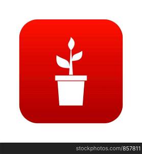 Plant in clay pot icon digital red for any design isolated on white vector illustration. Plant in clay pot icon digital red