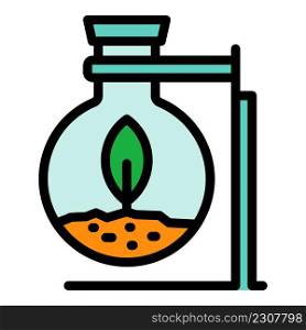 Plant in flask icon. Outline plant in flask vector icon color flat isolated. Plant in flask icon color outline vector