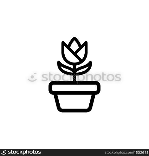 plant in flower pot icon, line art design