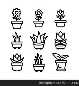 plant in flower pot icon set, line art design editable stroke