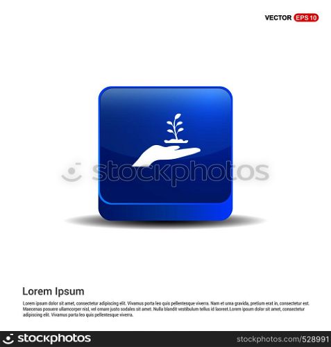 Plant In Hand Icon - 3d Blue Button.