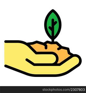 Plant in hand icon. Outline plant in hand vector icon color flat isolated. Plant in hand icon color outline vector