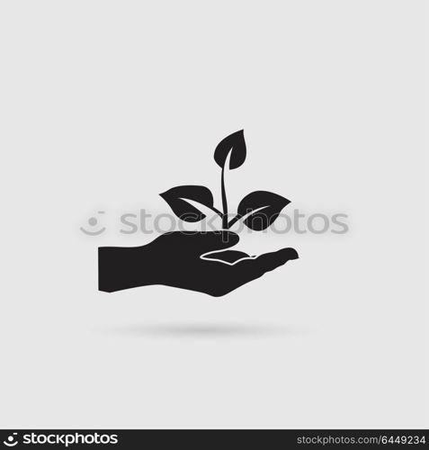 Plant in hand. Vector icon.