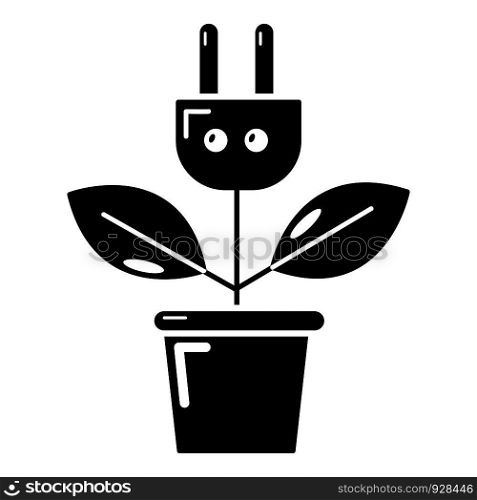 Plant in pot and electric plug icon. Simple illustration of plant in pot and plug vector icon for web design. Plant in pot and electric plug icon, simple style