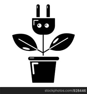 Plant in pot and electric plug icon. Simple illustration of plant in pot and plug vector icon for web design. Plant in pot and electric plug icon, simple style