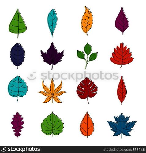 Plant leafs icons set. Doodle illustration of vector icons isolated on white background for any web design. Plant leafs icons doodle set