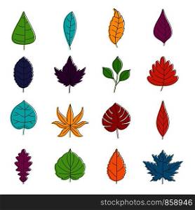 Plant leafs icons set. Doodle illustration of vector icons isolated on white background for any web design. Plant leafs icons doodle set