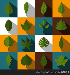 Plant leafs icons set. Flat illustration of 16 plant leafs vector icons for web. Plant leafs icons set, flat style