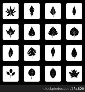 Plant leafs icons set in white squares on black background simple style vector illustration. Plant leafs icons set squares vector