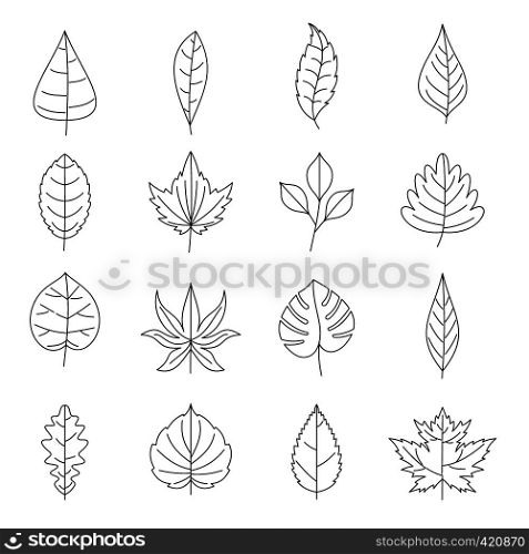 Plant leafs icons set. Outline illustration of 16 plant leafs vector icons for web. Plant leafs icons set, outline style