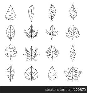 Plant leafs icons set. Outline illustration of 16 plant leafs vector icons for web. Plant leafs icons set, outline style
