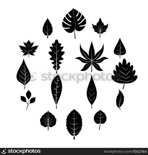 Plant leafs icons set. Simple illustration of 16 plant leafs vector icons for web. Plant leafs icons set, simple style
