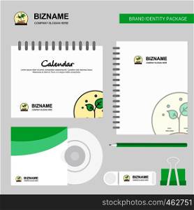 Plant Logo, Calendar Template, CD Cover, Diary and USB Brand Stationary Package Design Vector Template