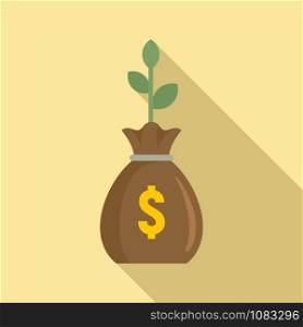 Plant money bag icon. Flat illustration of plant money bag vector icon for web design. Plant money bag icon, flat style