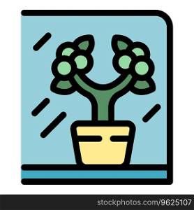 Plant pot icon outline vector. Garden windowsill. Eco view color flat. Plant pot icon vector flat