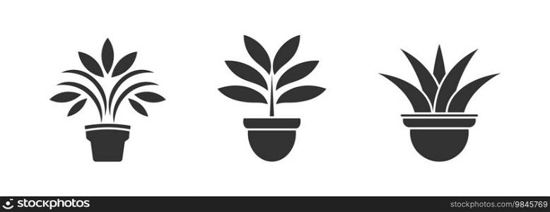 Plant pot icon set. Vector illustration.