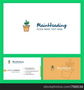 Plant pot Logo design with Tagline & Front and Back Busienss Card Template. Vector Creative Design