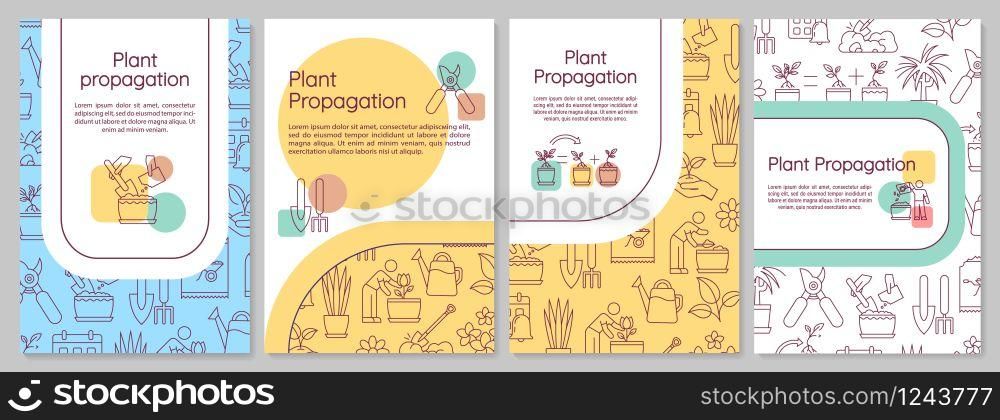 Plant propagation brochure template. Houseplant growing. Planting. Flyer, booklet, leaflet print, cover design with linear icons. Vector layouts for magazines, annual reports, advertising posters
