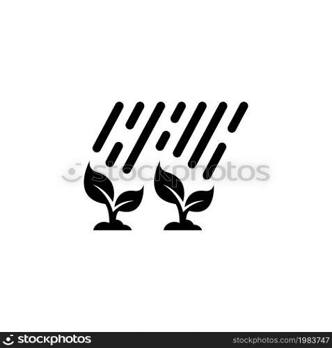 Plant Sprouts Grow in the Rain. Flat Vector Icon illustration. Simple black symbol on white background. Plant Sprouts Grow in the Rain sign design template for web and mobile UI element. Plant Sprouts Grow in the Rain Flat Vector Icon