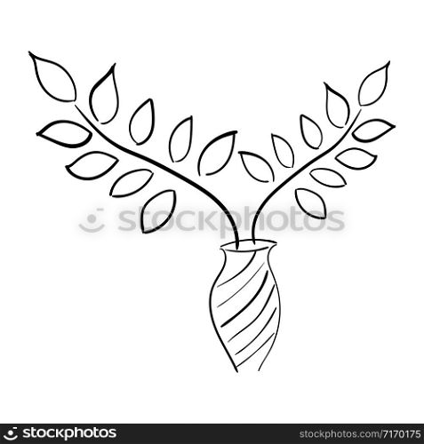 Plant vase. Vector Black and white linear illustration. Isolated on white. Plant vase. Vector sketch illustration. Isolated on white.