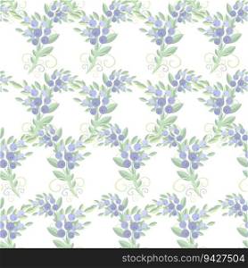 Plant with green leaves and blueberry fruits pastel colored flat design seamless pattern stock vector illustration